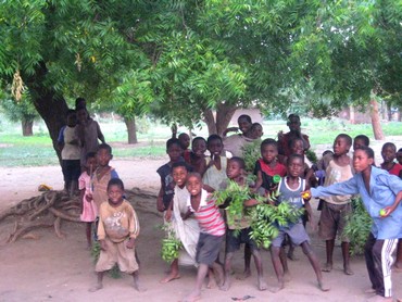 Afrika, Kurzweil f&uuml;r Kinder im Schatten des Neem-Baums